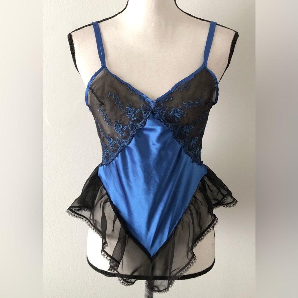 VTG Frederick's of Hollywood Blue Satin Teddy